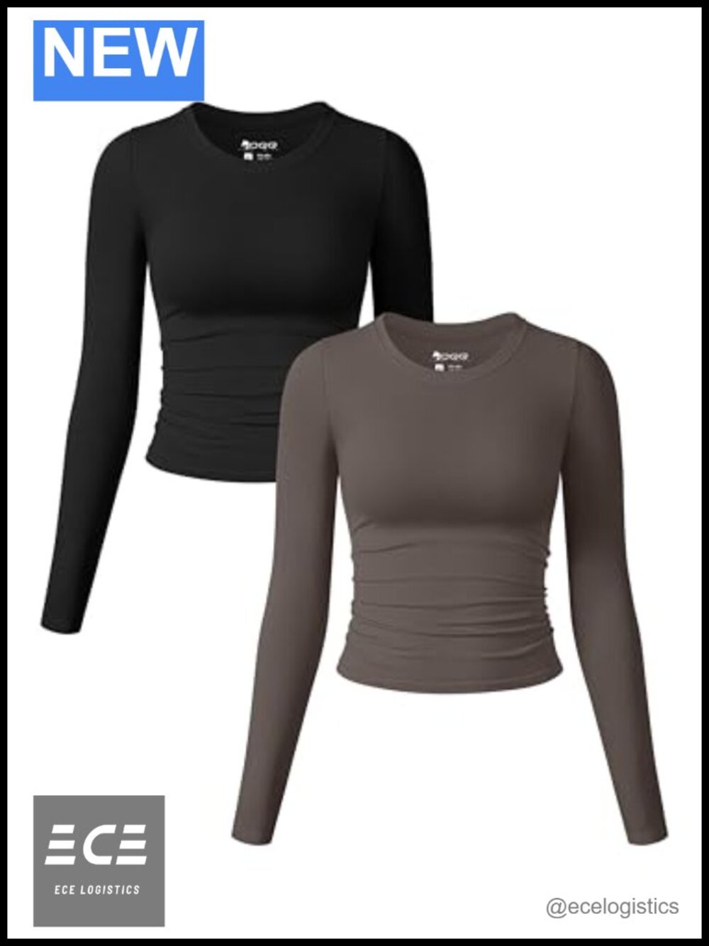 Seamless Long Sleeve Crew Neck Ruched Crop Top Tee Set